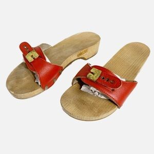Vintage Dr. Scholl’s Original Adjustable Leather Front Strap Red Iconic 70's❤️‍🔥